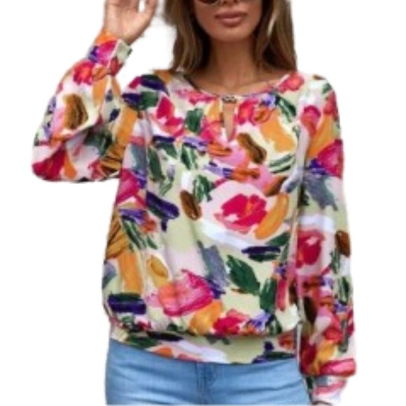 SHEIN Tops - S238  Long Sleeve Floral Blouse Size XL